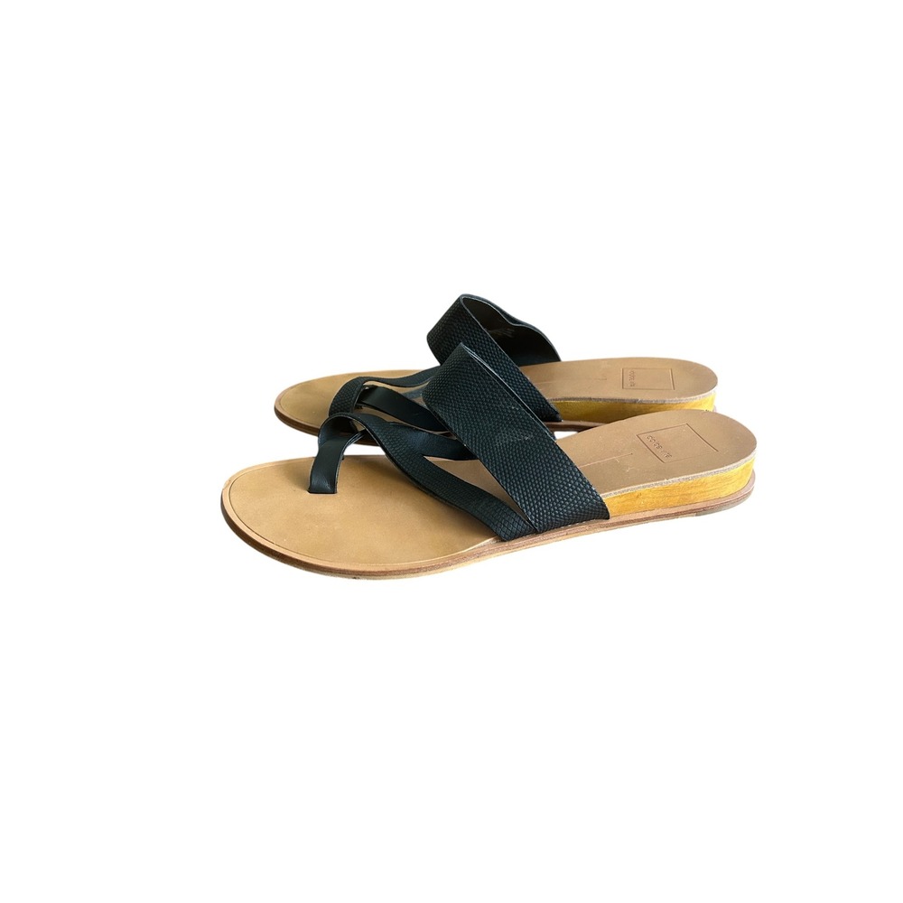 Dolce Vita Paddy Black Textured Toe Loop Flat Slide Sandals Womens Size 10 M